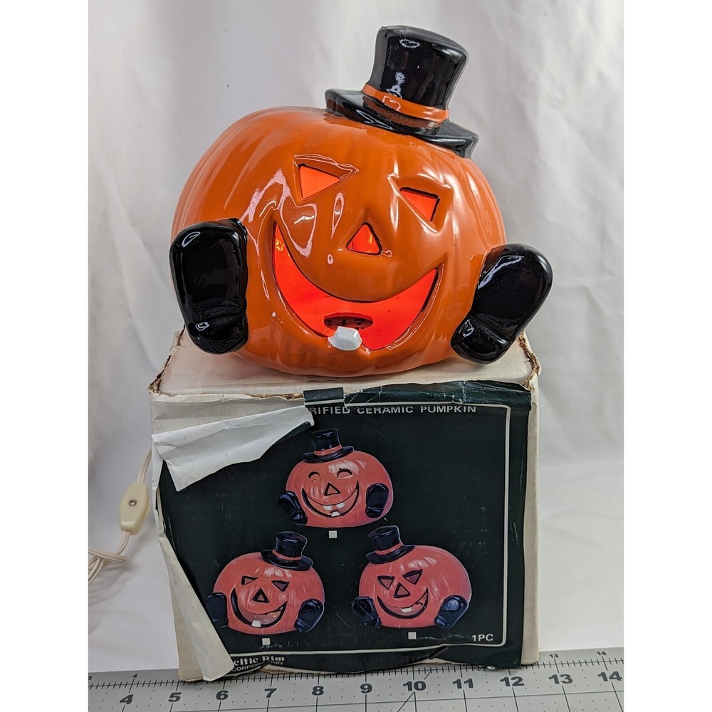 Halloween‎ Pacific Rim Pumpkin Light Ceramic Jack o Lantern 7 Inch